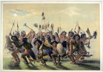 Native Americans Performing a Tribal Group Dance by George Catlin